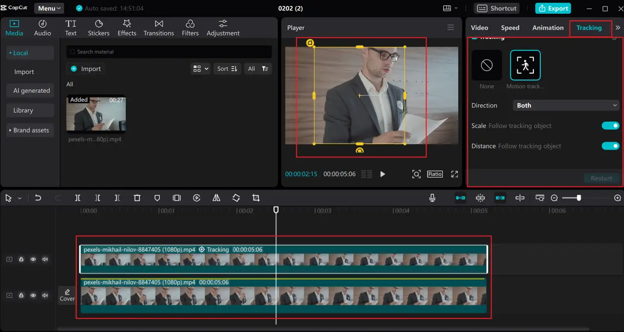 Tracking camera movements in the video using the CapCut desktop video editor