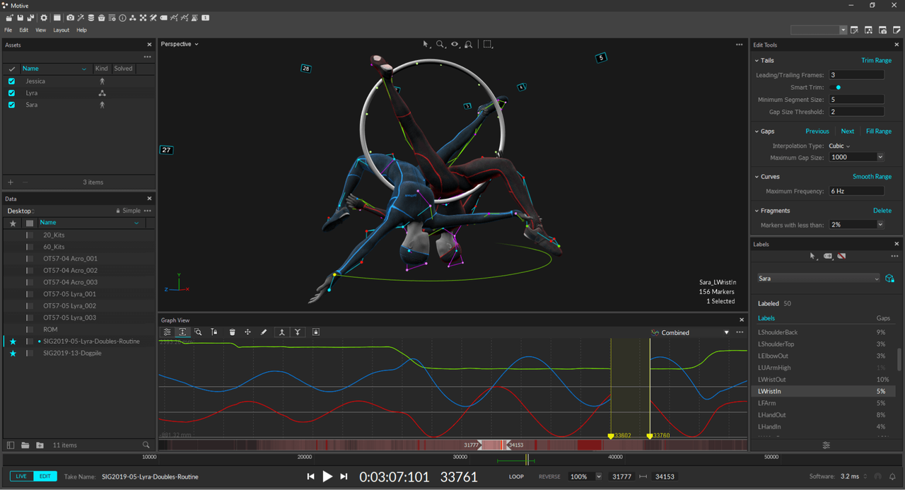 OptiTrack interface displaying high-precision motion capture settings