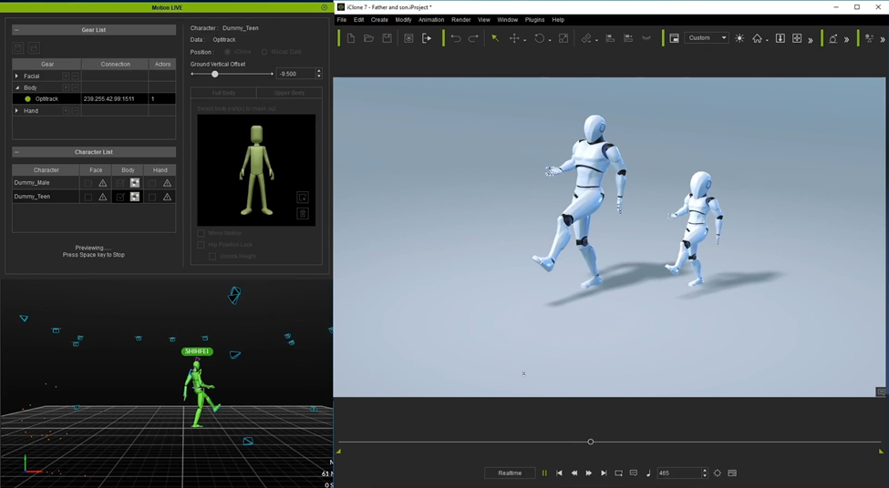 iClone Motion Live interface – a well-known motion tracking software for free motion capture tools