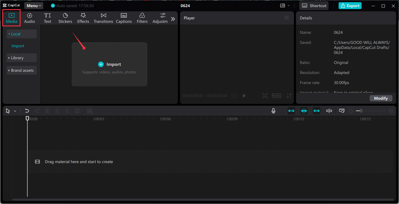 Importing media from your device to the CapCut desktop video editor