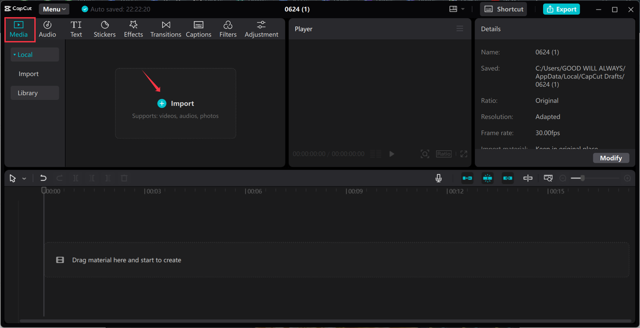 Importing video from your device to the CapCut desktop video editor