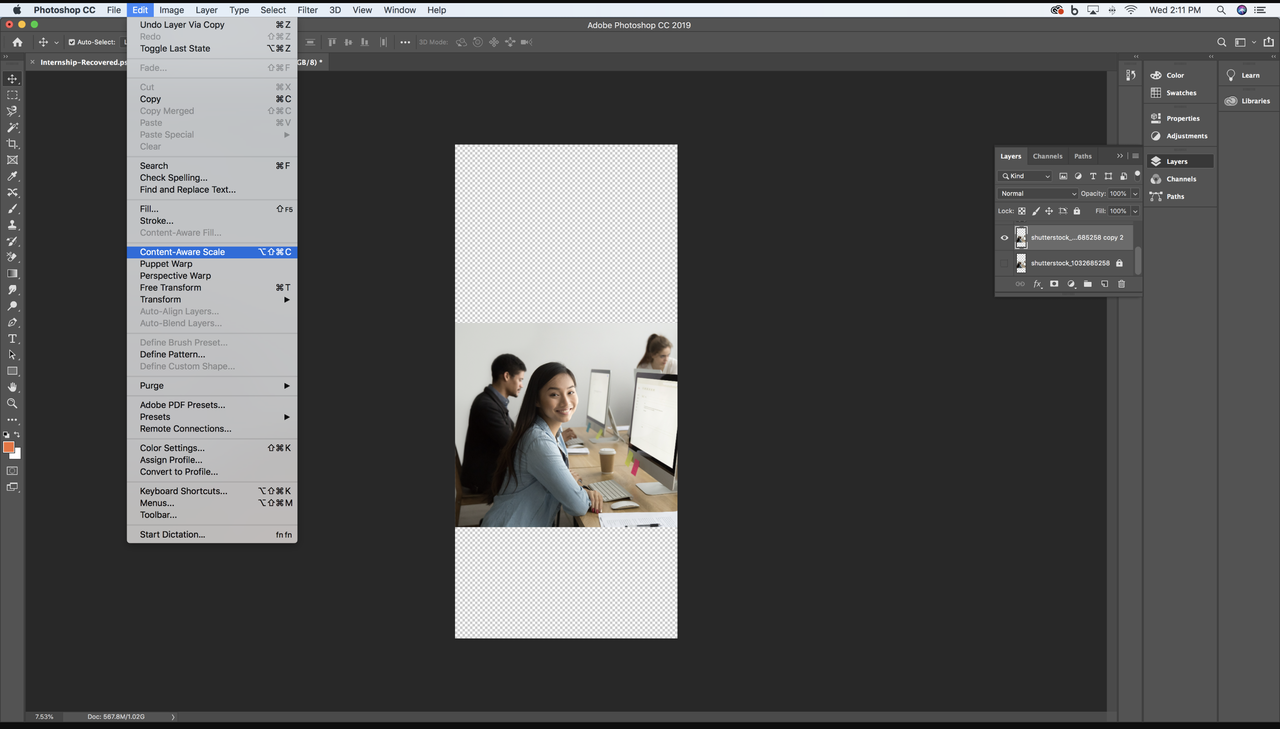 Expanding an image in Photoshop using the Content-Aware Scale feature