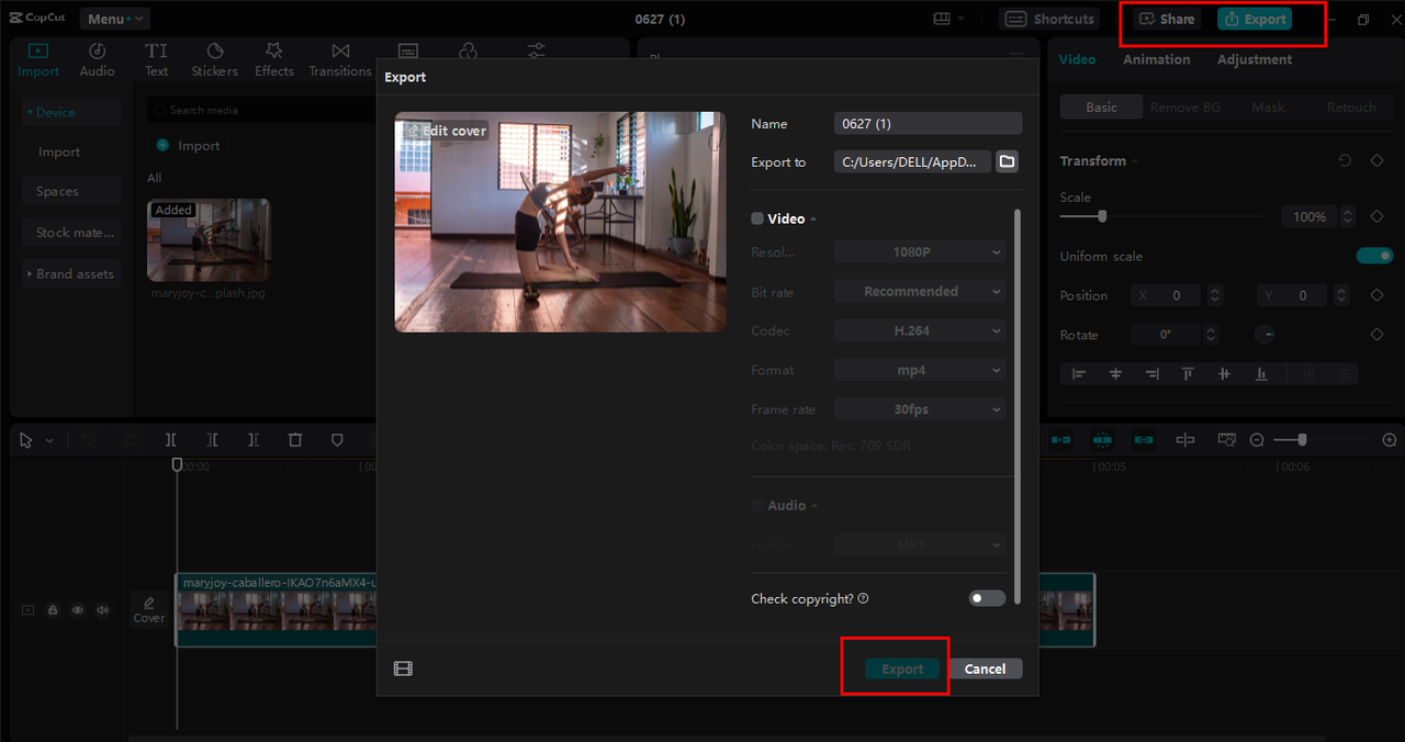 Exporting or sharing the extended image