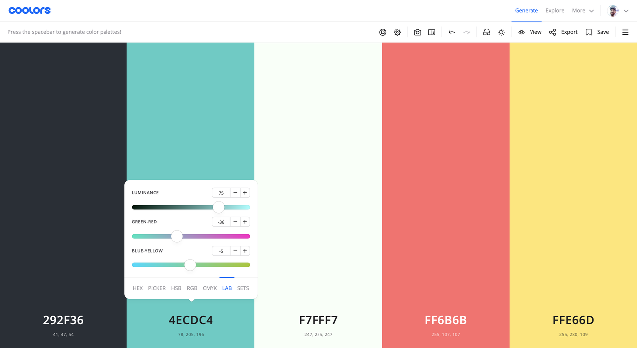  Coolors. co interface - a well-known color matcher online tool