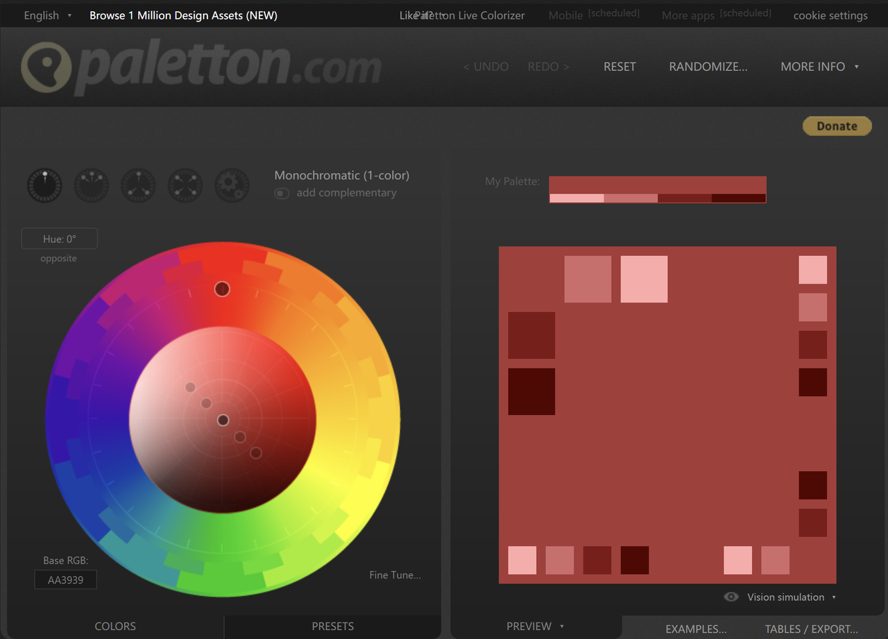 Paletton interface