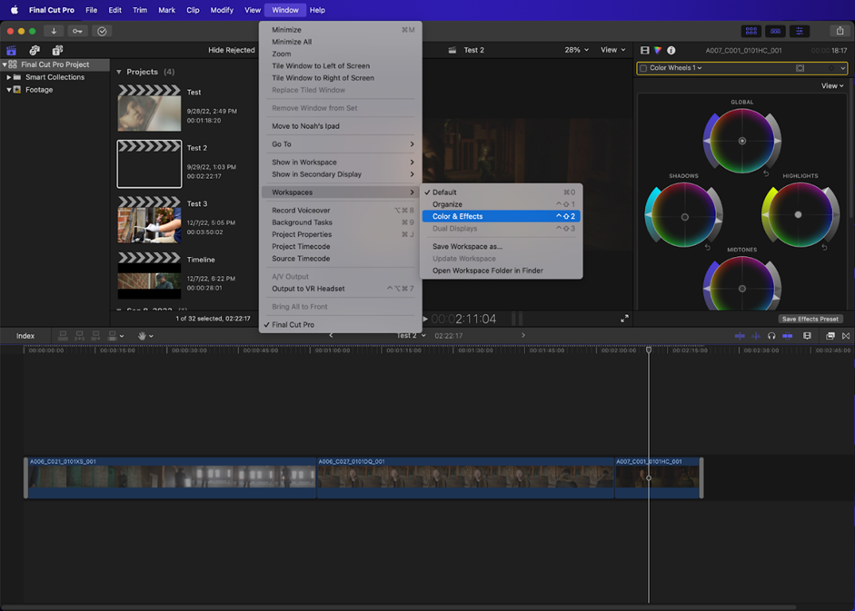 Color Inspector interface in Final Cut Pro