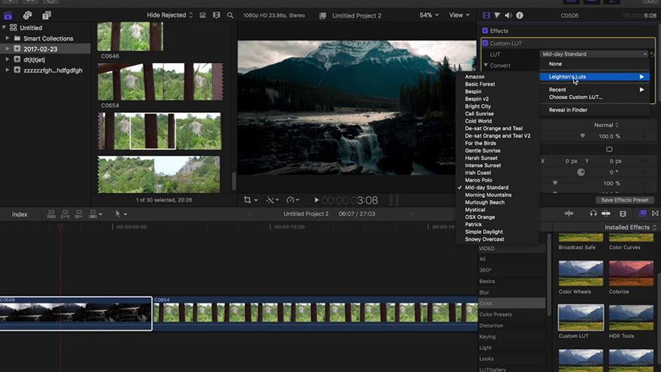 Interface of Lutify. me showcasing color grading with Final Cut Pro