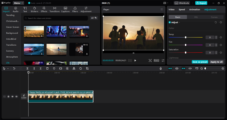  Interface of the CapCut desktop video editor — the best tool for color grading 