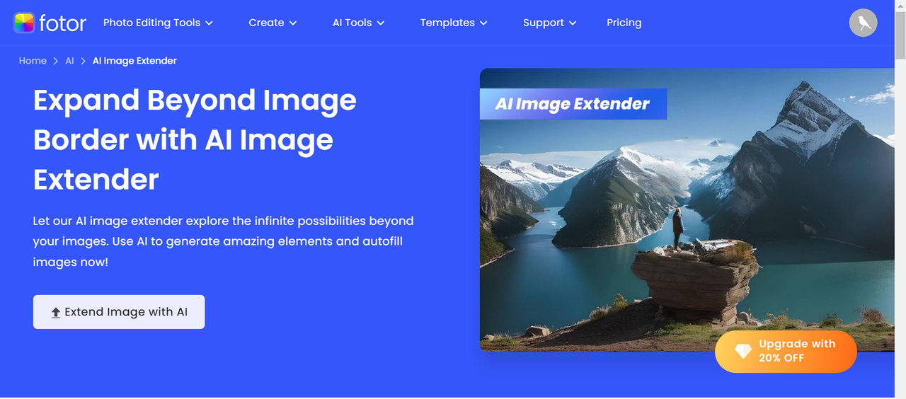 Interface of Fotor - a well-known online AI image extender