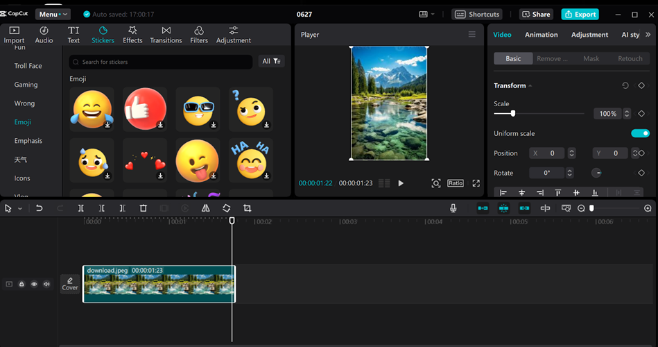 Editing interface of the CapCut desktop video editor 