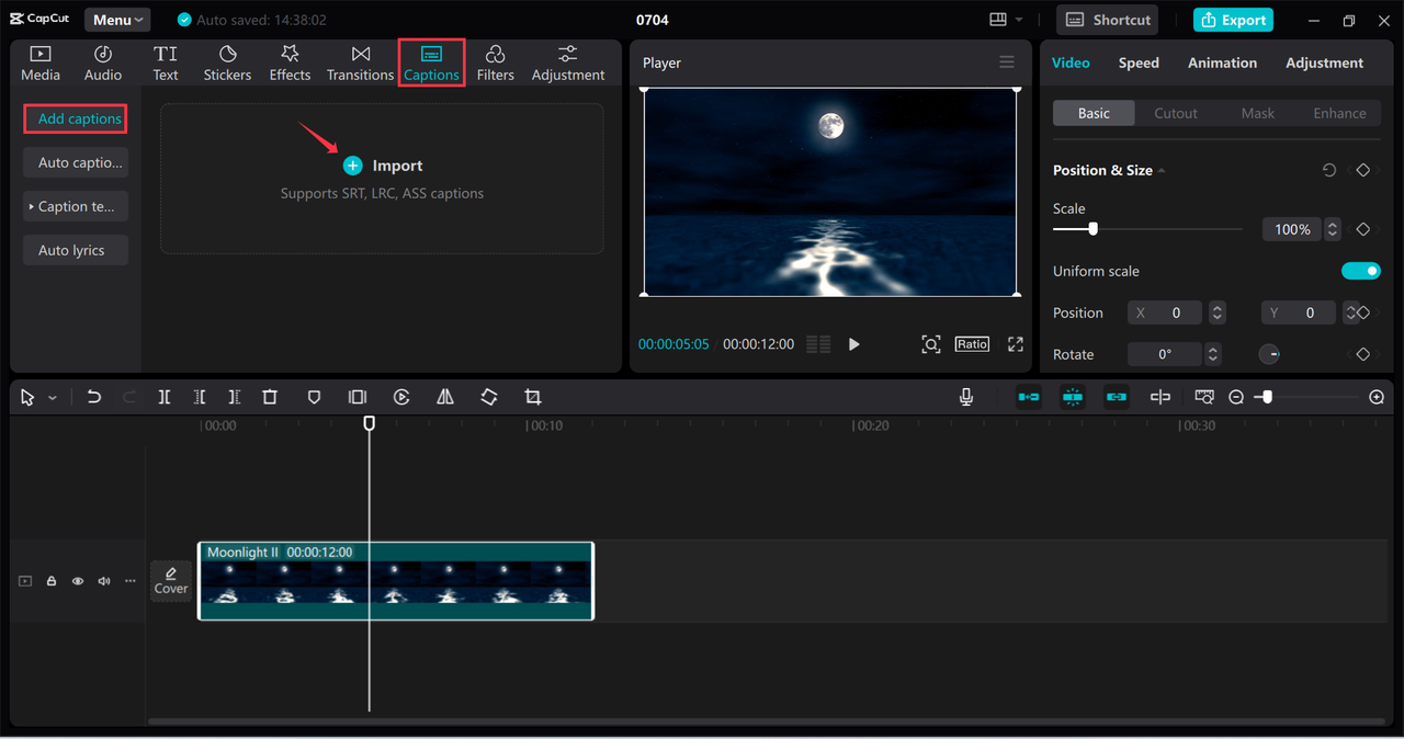 Adding subtitles to video using the CapCut desktop video editor