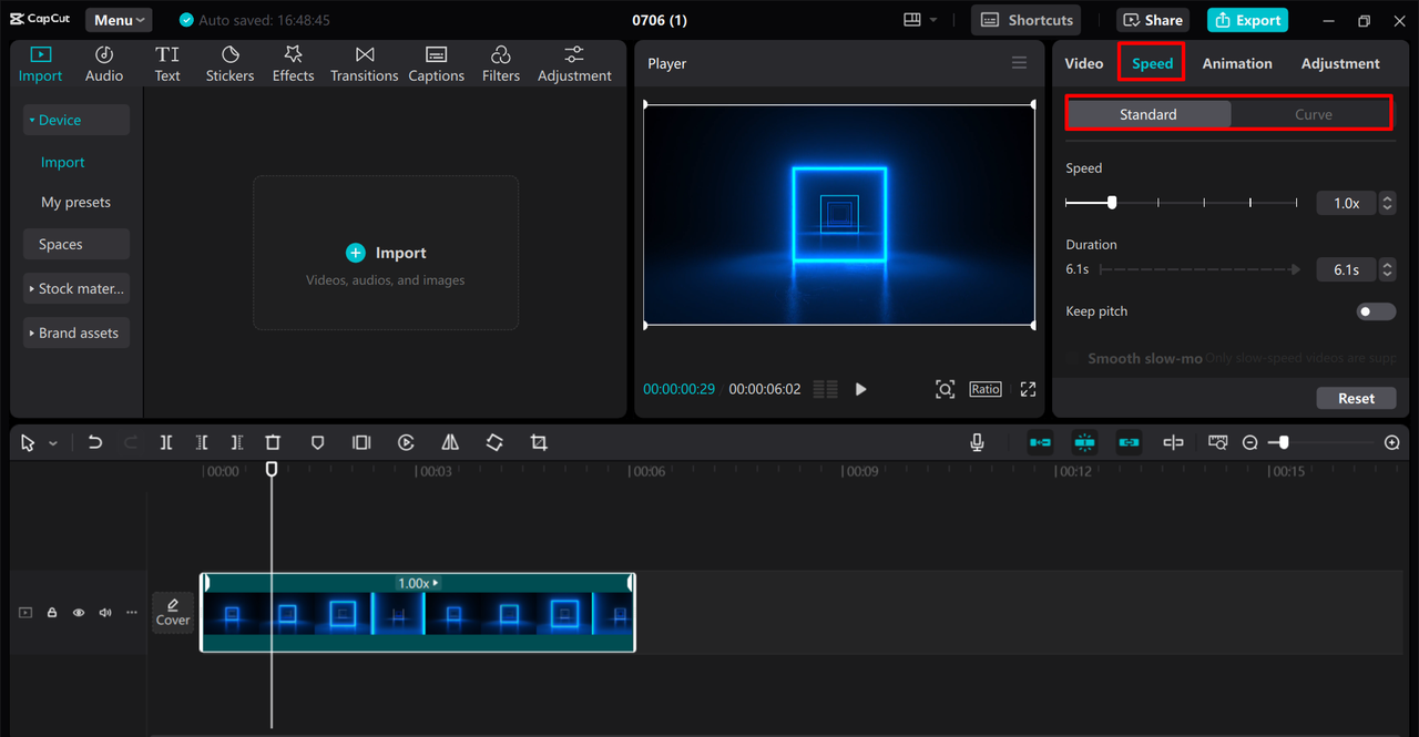 Using a speed adjustment tool for fast-forwarding a TikTok video in the CapCut desktop video editor