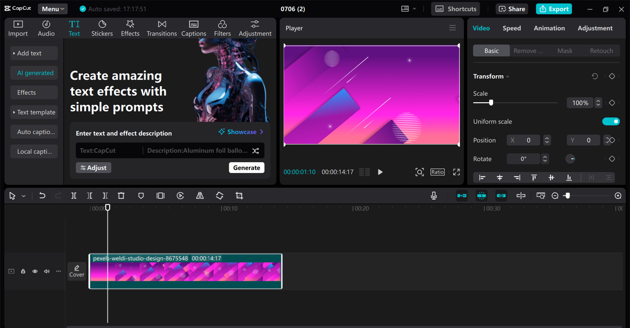 Interface of the CapCut desktop video editor– the best tool for incorporating TikTok quotes in videos 