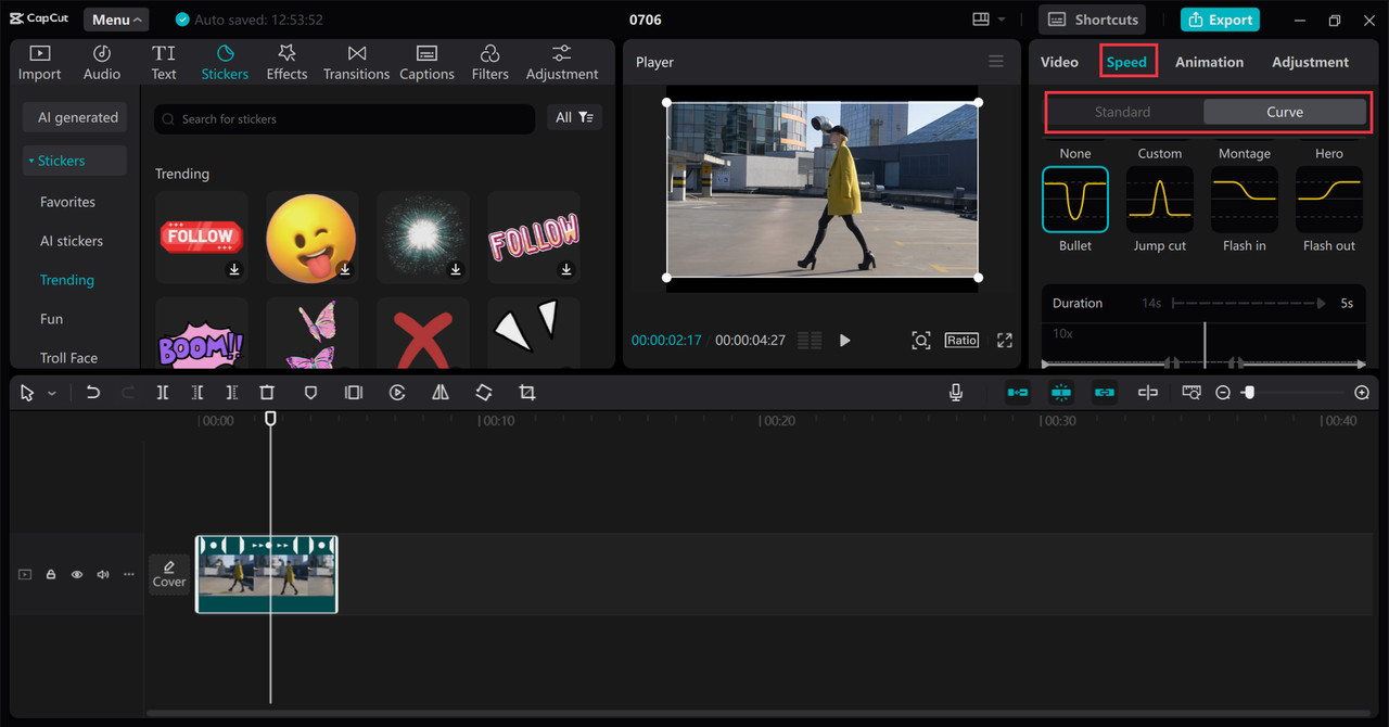 Speeding up the video using the CapCut desktop video editor