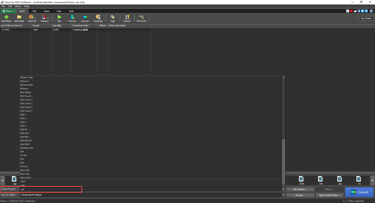 Choose output file format