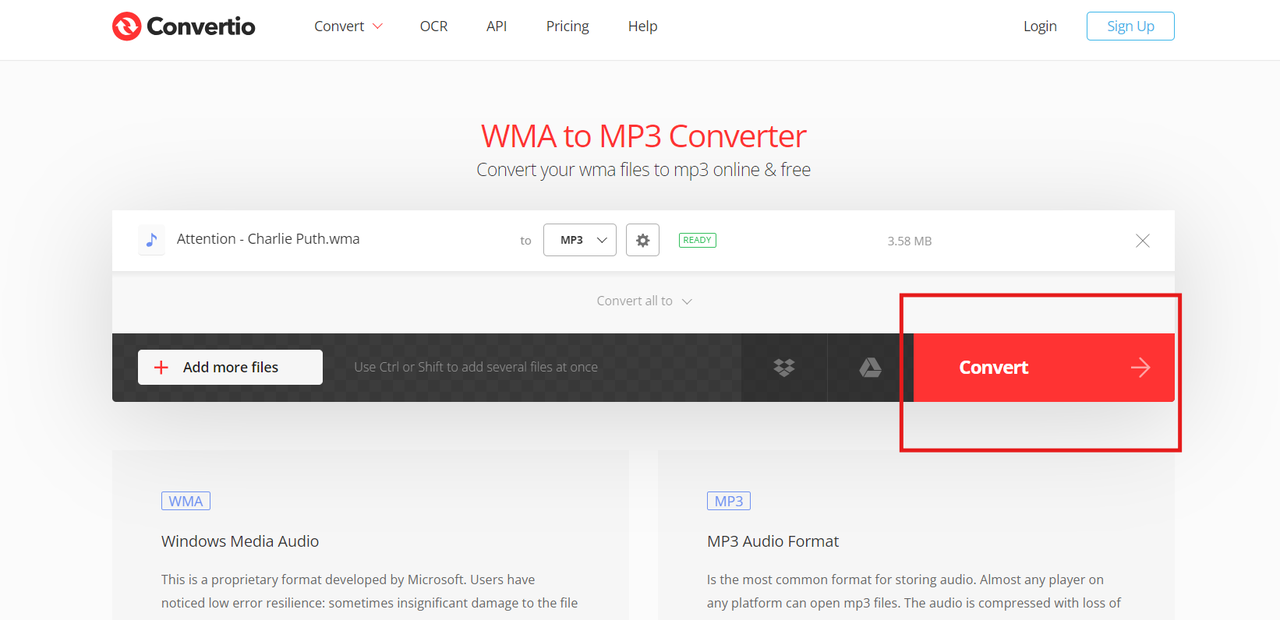 how to transfer wma to mp3 with Convertio