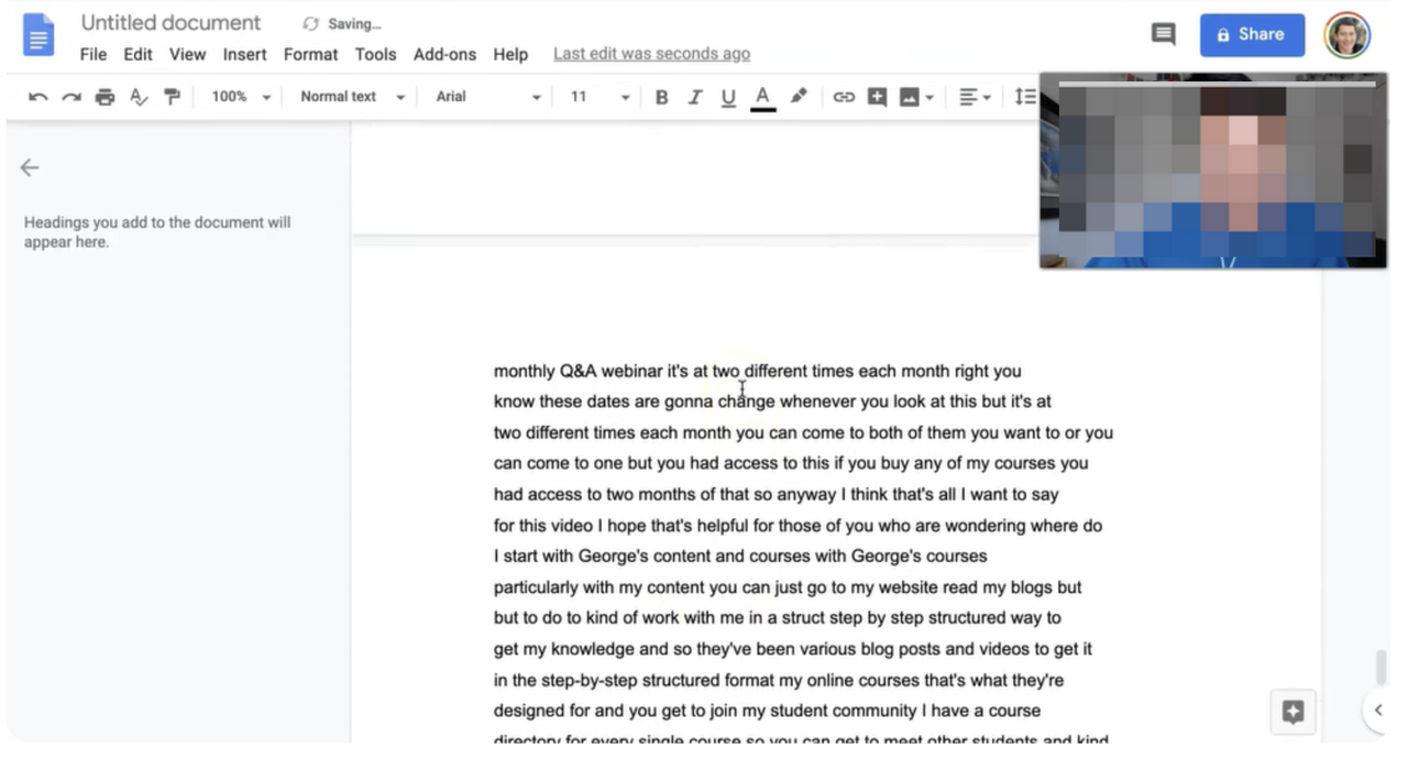 Pasting the transcript without formatting in Google Docs