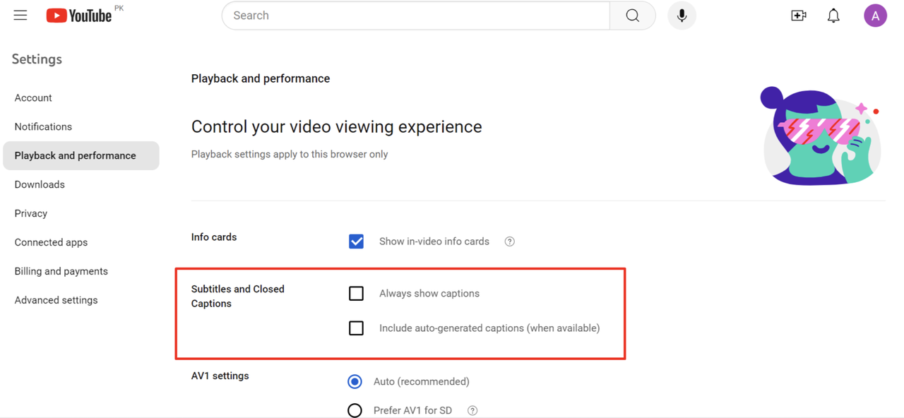 How to turn off auto captions on YouTube for all videos