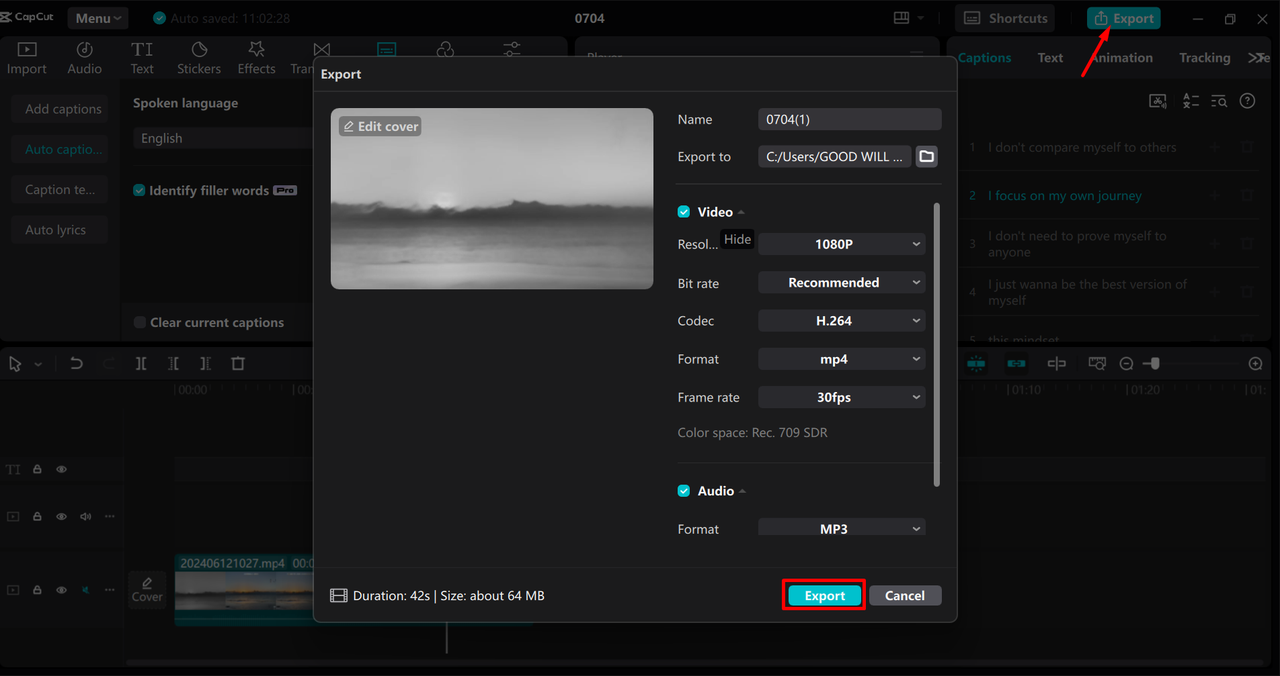 Export and share the video directly to YouTube from the CapCut desktop video editor