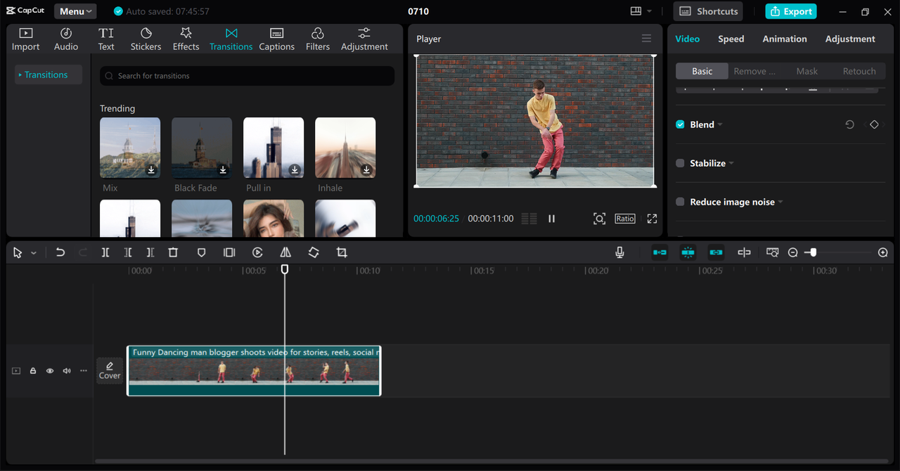 Editing interface of the CapCut desktop video editor