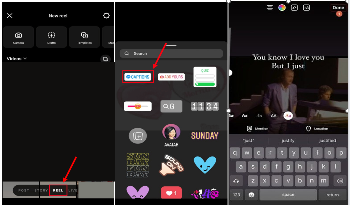 Adding captions to Instagram reels using the caption sticker