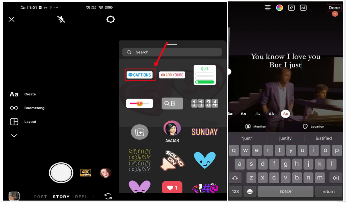 Adding captions to Instagram stories using the caption sticker