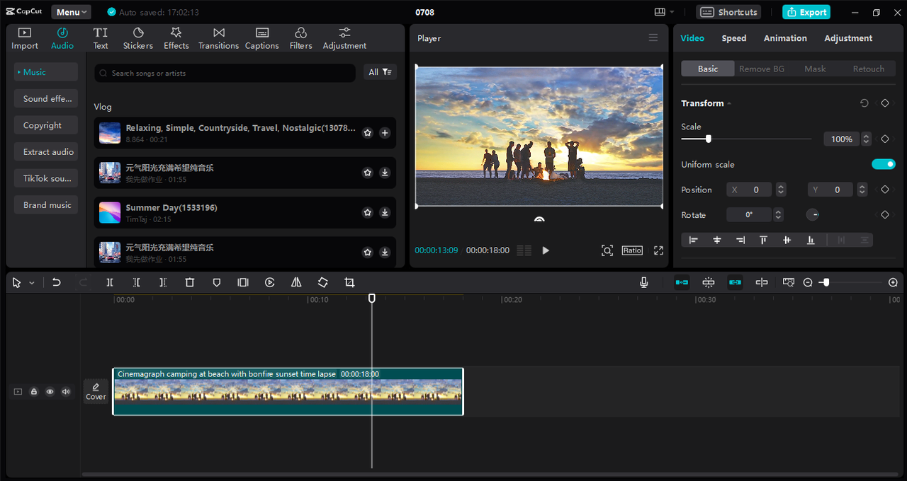 Interface of the Capcut desktop video editor– the best tool to generate auto-captions for Instagram videos 