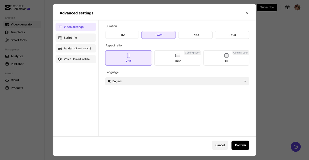 Advanced settings