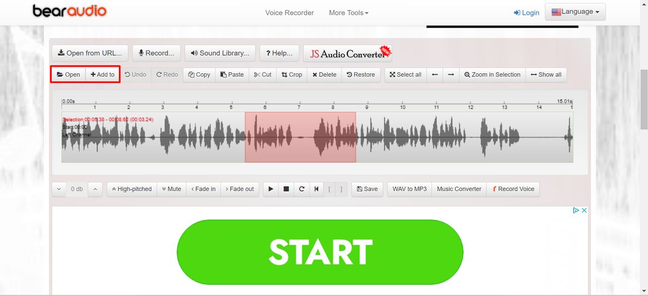 Trimming audio using Bear Audio - the best free online MP3 cutter