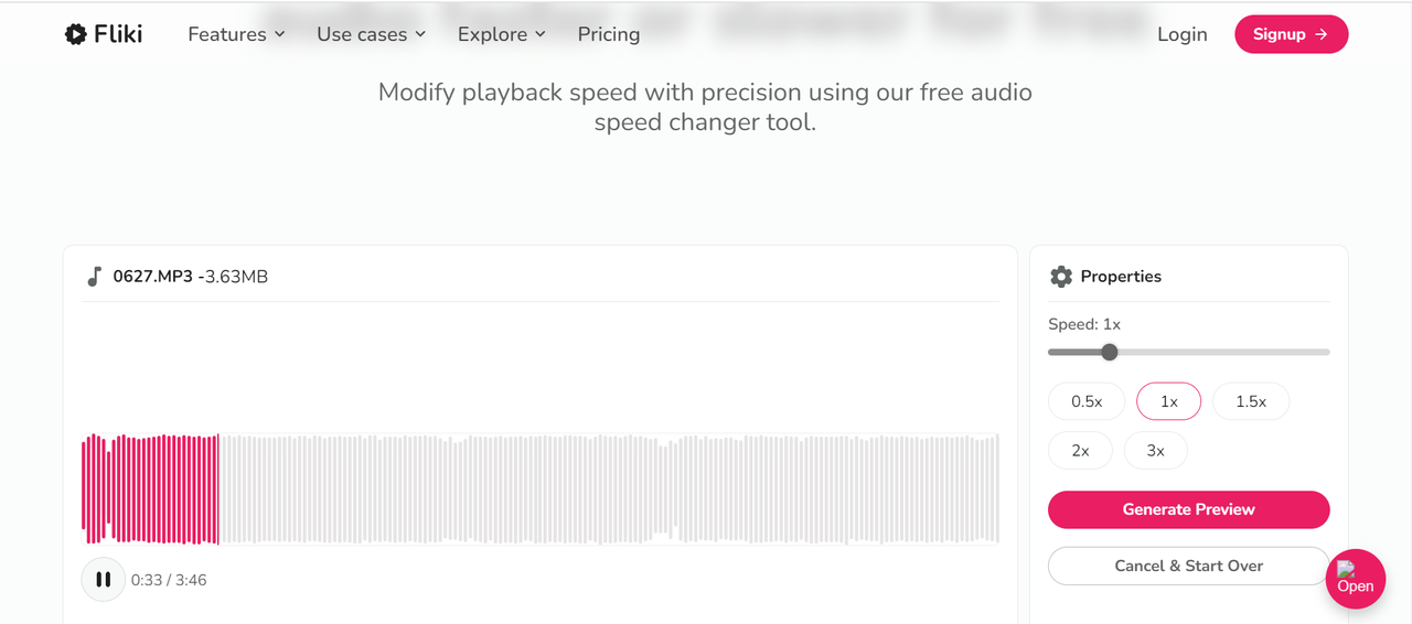 Adjusting the speed of MP3 with Fliki - a popular online audio speed changer