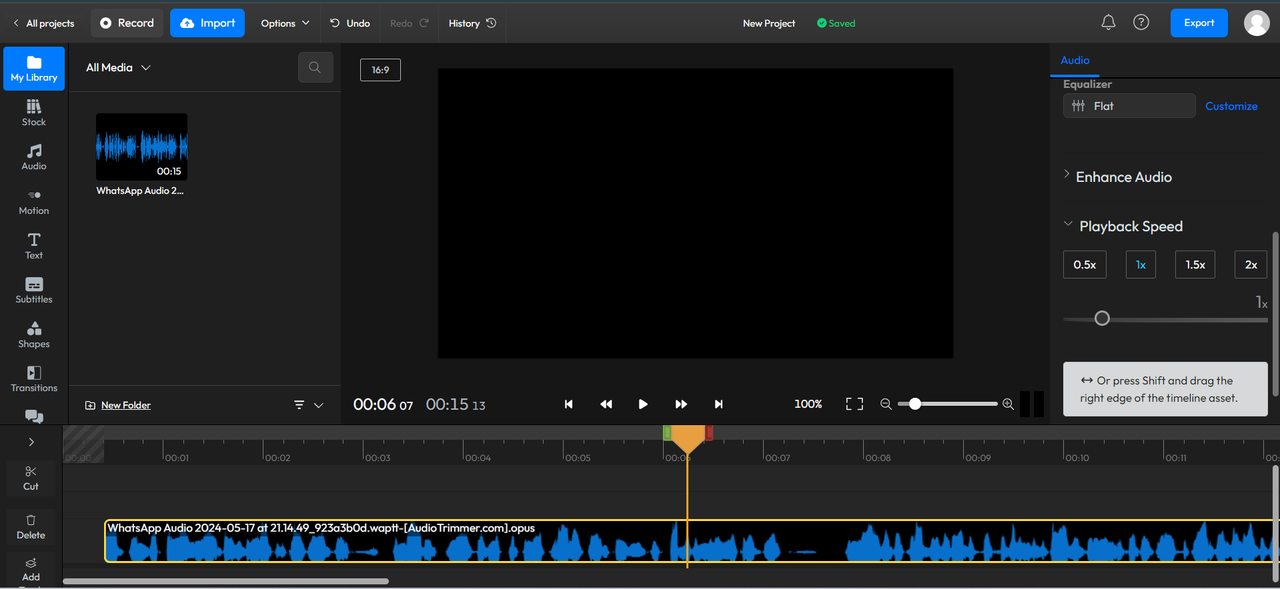 Adjusting the speed of MP3 with Flixier - another well-known online audio speed changer