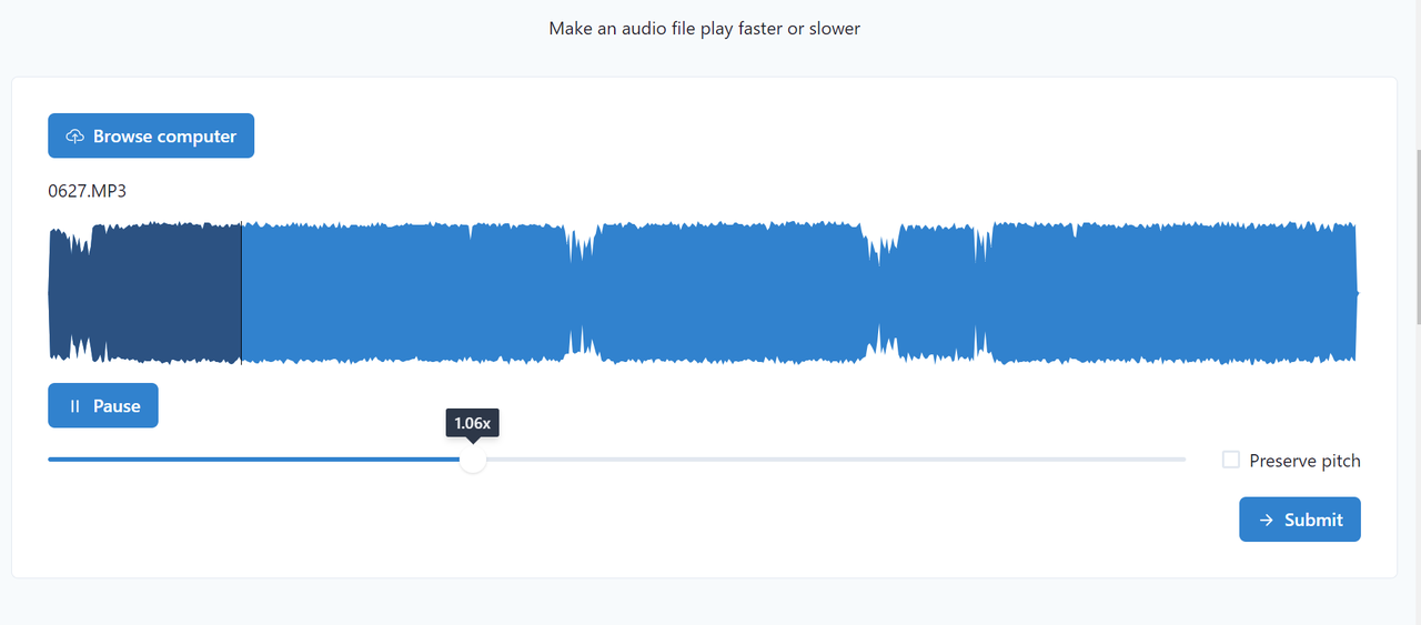 Adjusting the speed of MP3 with Audioalter - a robust online audio speed changer