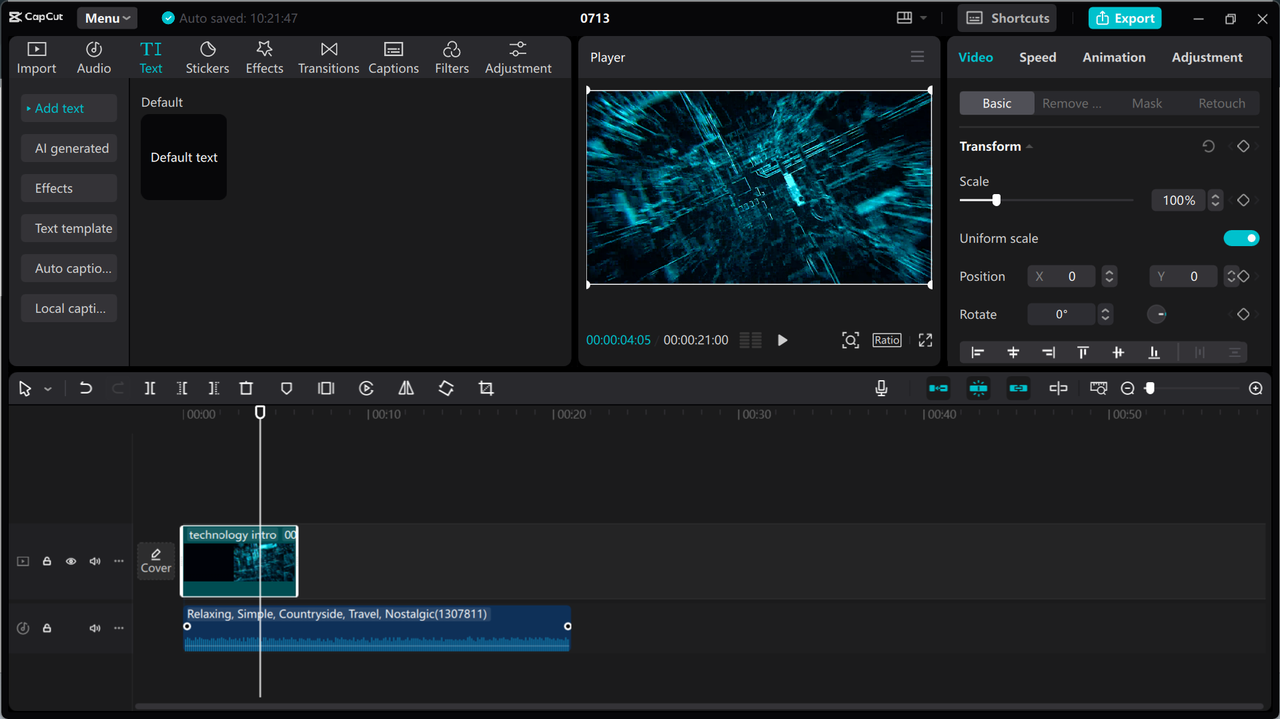 Editing interface of the CapCut desktop video editor - a perfect tool for fast-forward audio