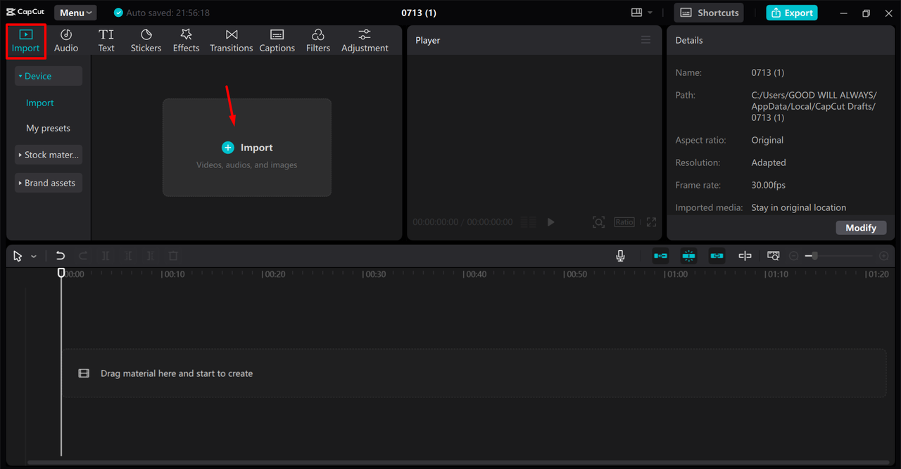 Importing audio to the CapCut desktop video editor