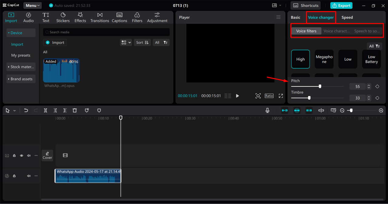  Changing audio pitch and shift with the CapCut desktop video editor