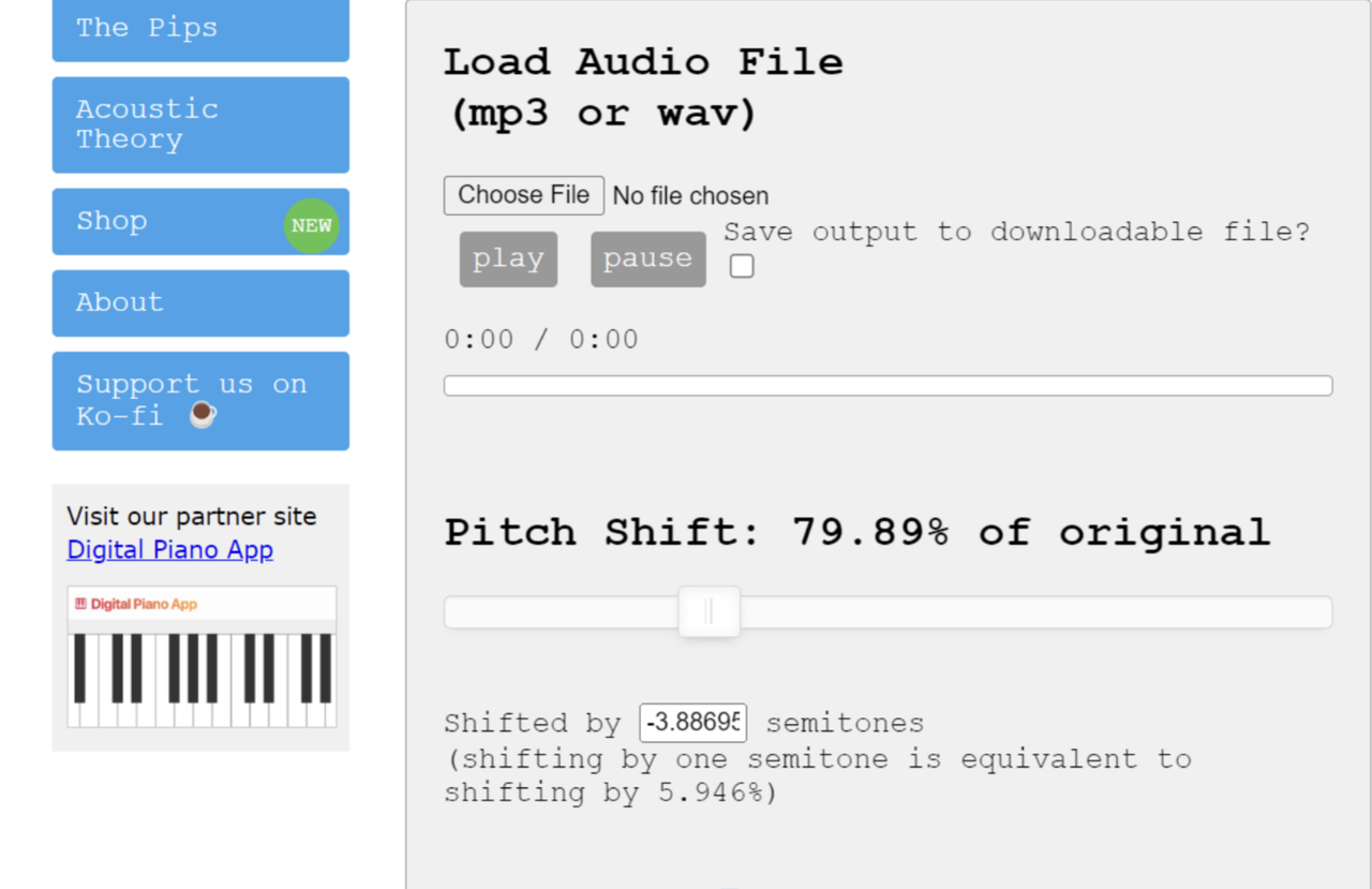 Changing the pitch of the sound using OnlineToolGenerator