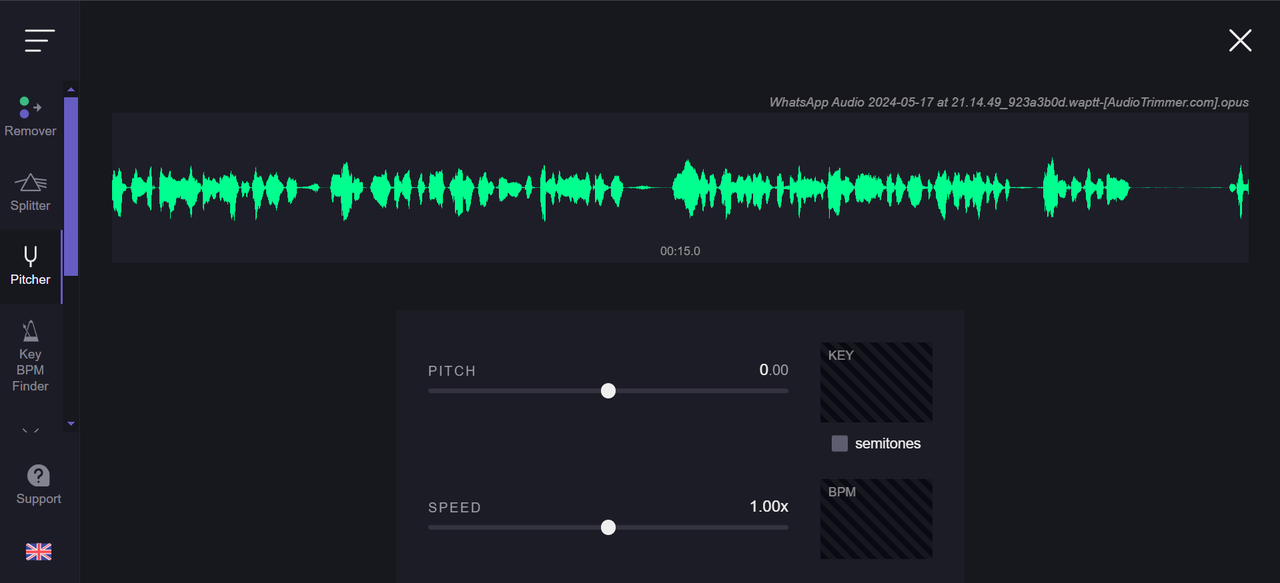 Changing the pitch of the sound using Vocal Remover