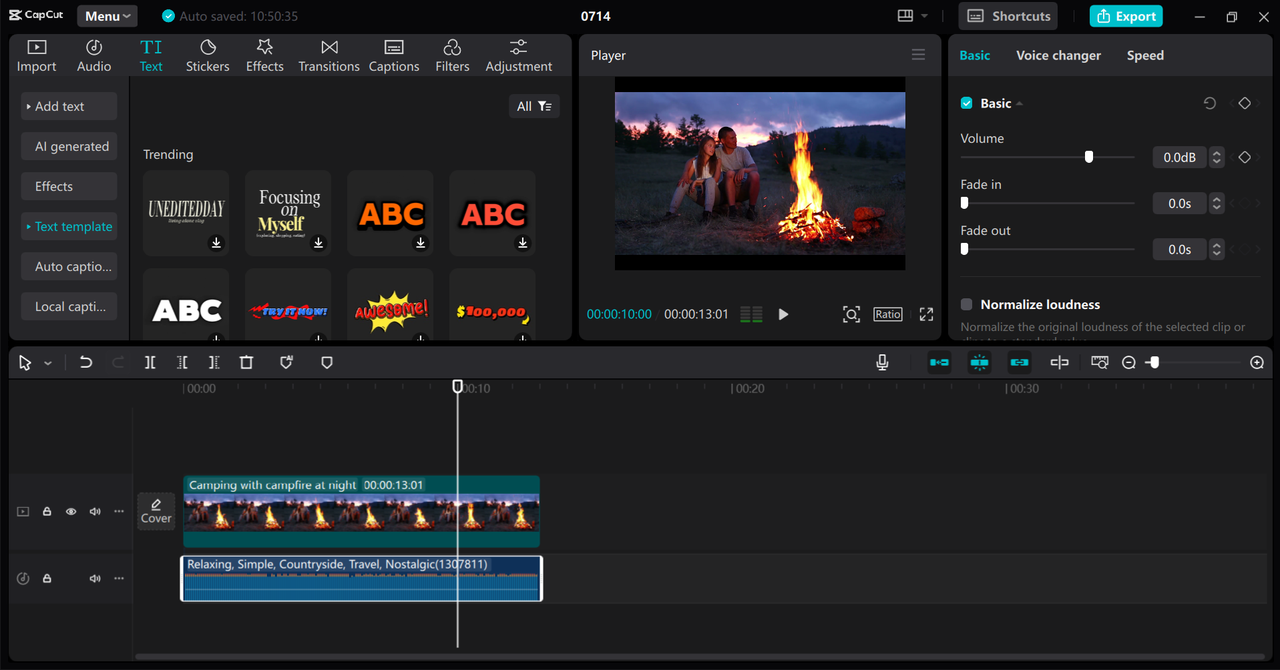 Editing interface of the CapCut desktop video editor - a perfect MP3 pitch changer