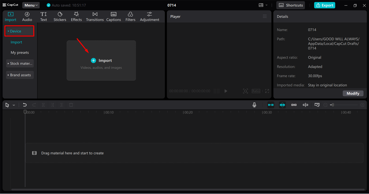 Importing audio to the CapCut desktop video editor