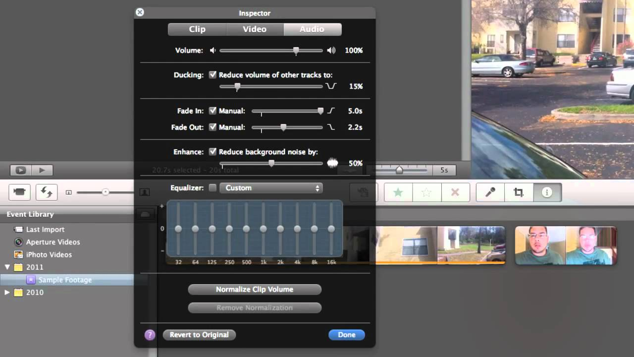 Opening inspector panel in iMovie