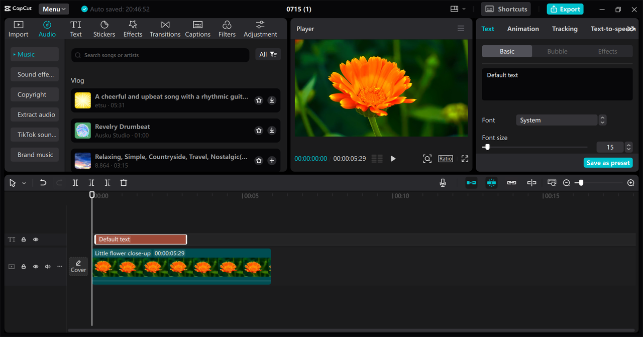 Editing interface of the CapCut desktop video editor - perfect tool to make a ringtone from a YouTube video