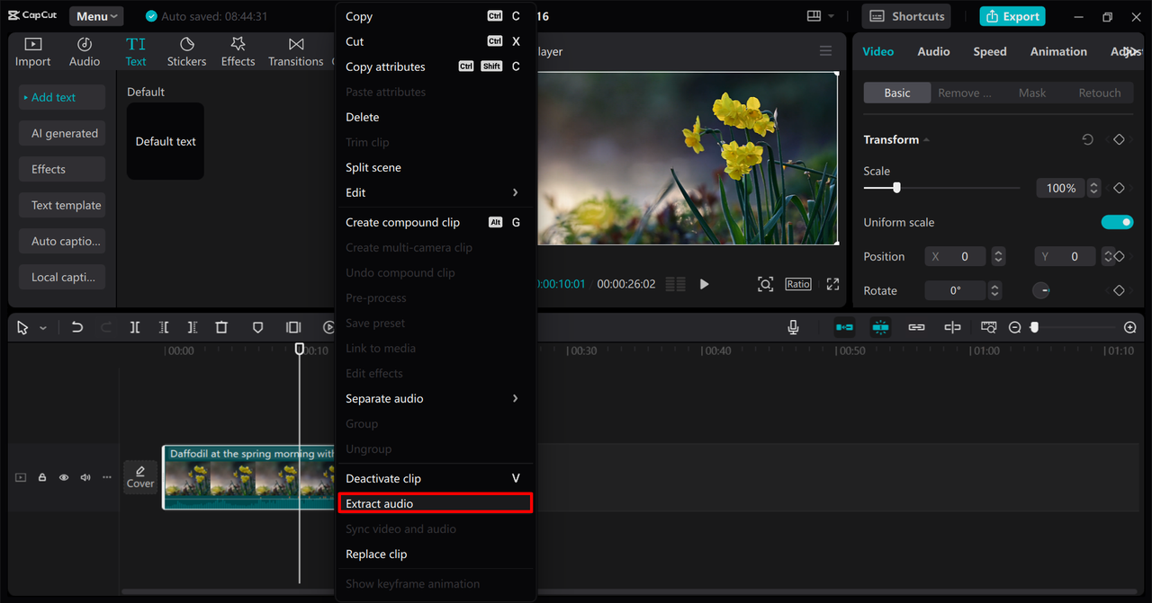 Extracting audio to turn YouTube video into ringtone with CapCut desktop video editor