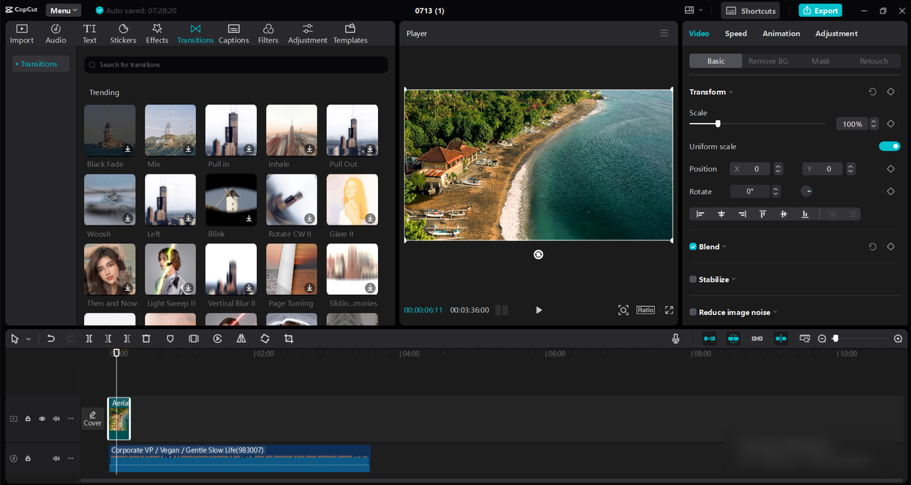 Interface of the CapCut desktop video editor - the best tool for creating videos with thumbnails