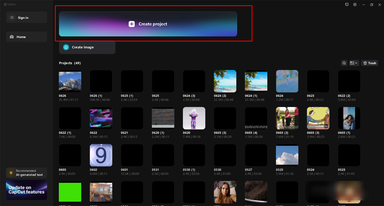 Creating a new project and importing your video to the CapCut desktop video editor