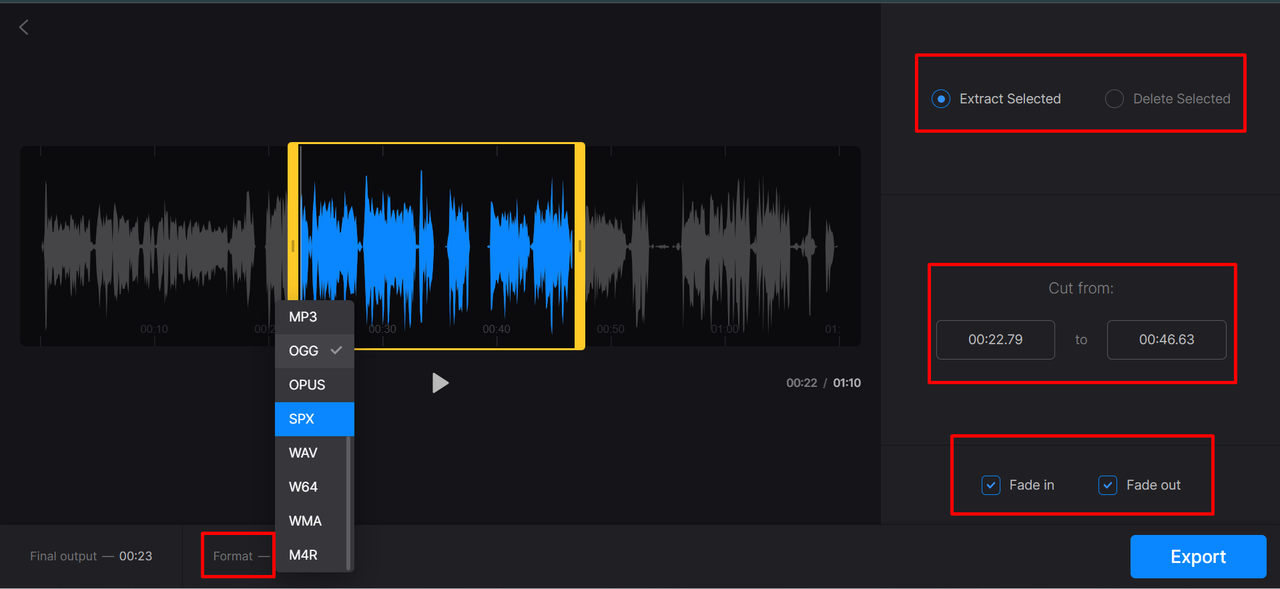 Showing how to shorten audio with Clideo 