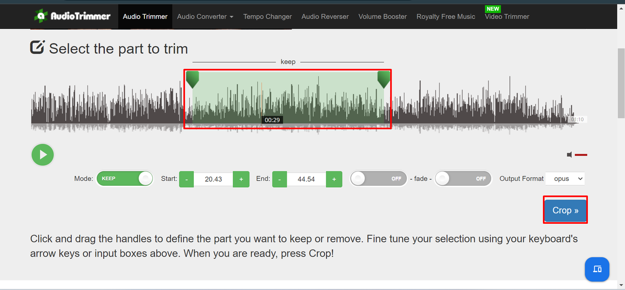 Cutting the MP3 files using an Audio Trimmer