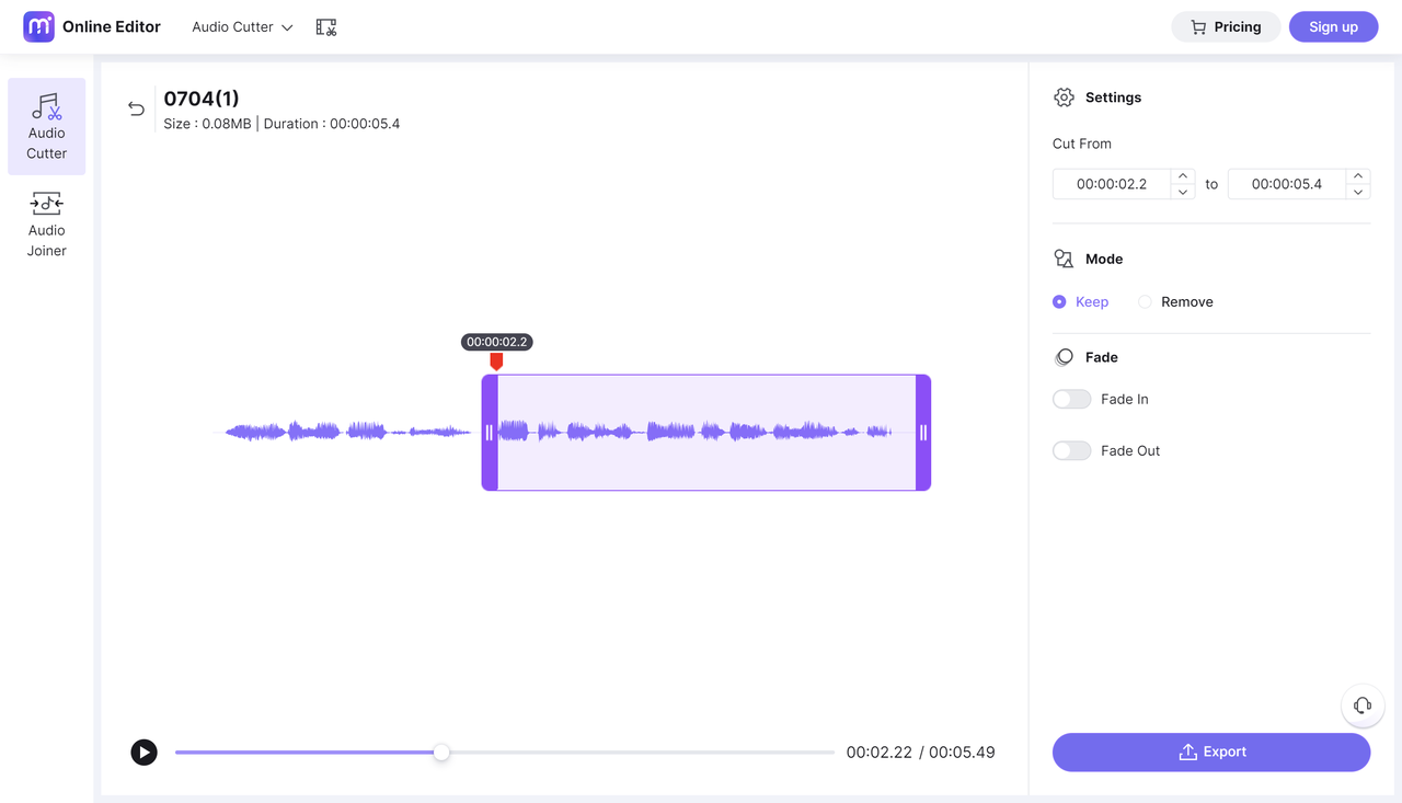 Cutting the MP3 files using Media.io