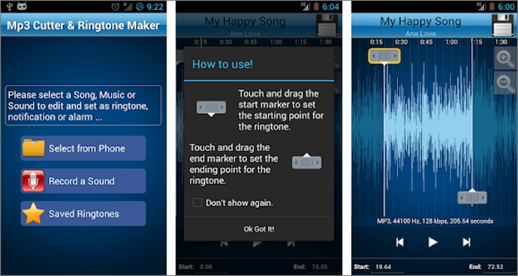 Cutting the MP3 files using MP3 Cutter in Android