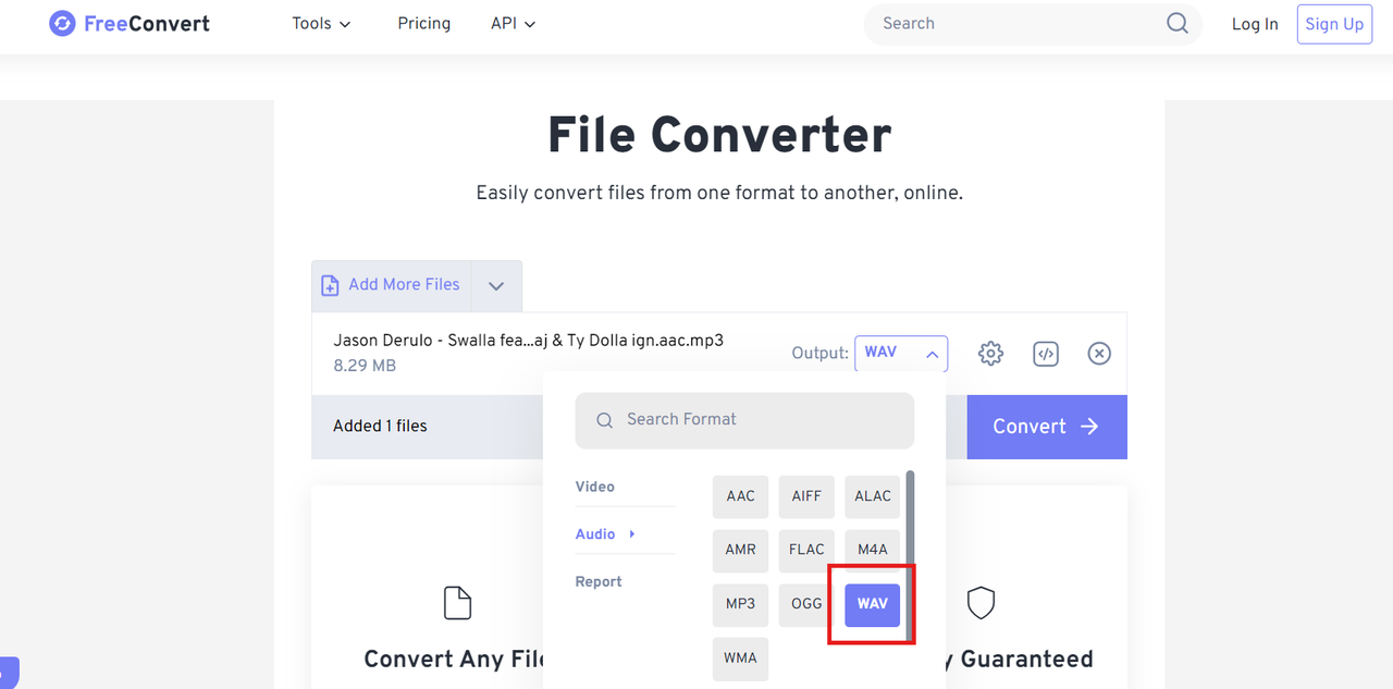 convert aac audio file to wav with FreeConvert