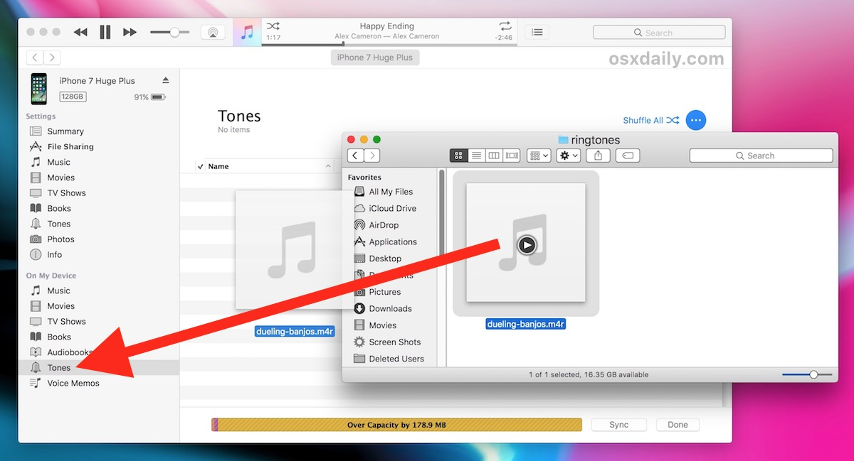 Showing how to make a voice recording a ringtone on iPhone with iTunes